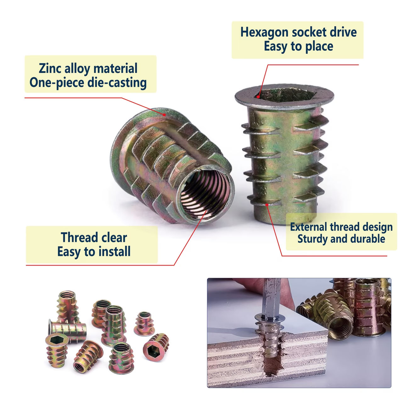 70pcs Threaded Insert Nut E-nu - Furniture Hardware Threaded Inserts ulasan dan harga